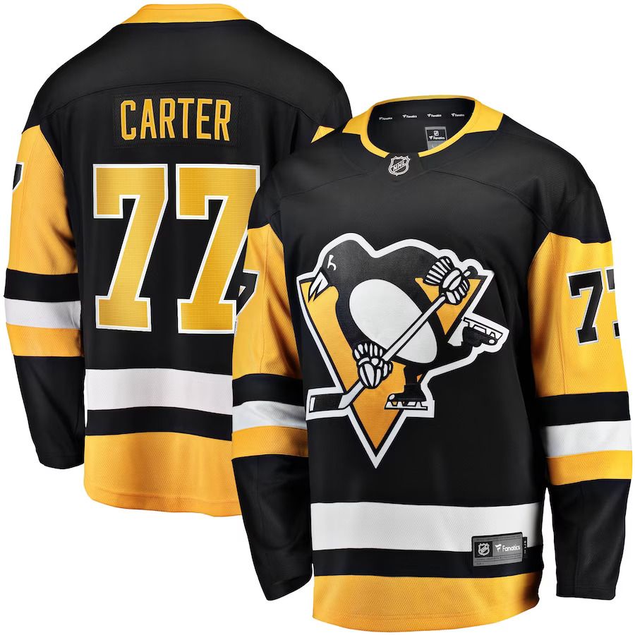 Men Pittsburgh Penguins 77 Jeff Carter Fanatics Branded Black Home Breakaway Replica NHL Jersey